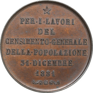 reverse: Regnando Umberto I (1844-1900).. Medaglia 1881 per il terzo censimento generale della popolazione