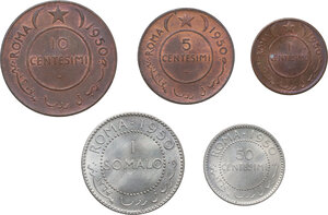 reverse: AFIS (1950-1960). Serie 1950, comprendente 1 Somalo, 50, 10, 5 e 1 centesimi