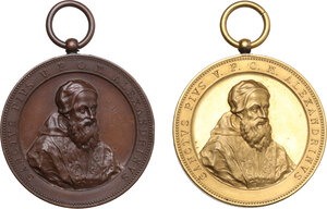 obverse: Pio V (1566-1572), Antonio Michele Ghislieri. Lotto di due medaglie emesse all inizio del XX secolo (forse nel 1904), dallo Stabilimento Stefano Johnson di Milano, probabilmente con committenza da Alessandria, per ricordare San Pio V