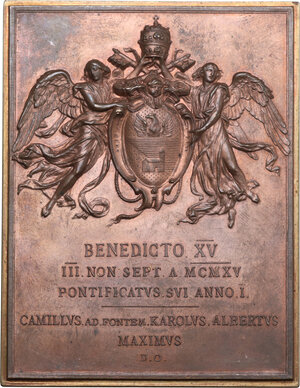 obverse: Benedetto XV (1914-1922), Giacomo Della Chiesa. Placchetta rettangolare 1915