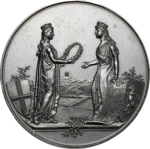 obverse: Milano. Medaglia 1884, per il quarantesimo anniversario delle cinque giornate di Milano. La città di Milano dedica alla città di Torino