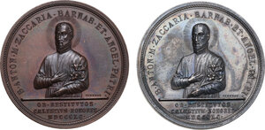 obverse: Beato Antonio Maria Zaccaria (1502-1539). Lotto di due (2) medaglie 1890 a ricordo del restauro della Chiesa di San Barnaba a Milano edificata nel 1561 su progetto dell architetto Galeazzo Alessi