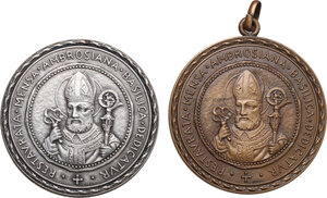 obverse: Lotto di due (2) medaglie 1932 a ricordo del restauro del ciborio della Basilica di Sant Ambrogio in Milano