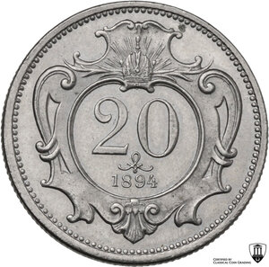reverse: Austria. Franz Joseph (1848-1916). 20 heller 1894