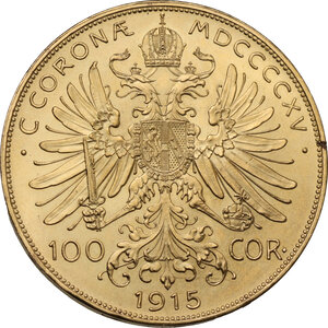reverse: Austria. Franz Joseph (1848-1916). 100 corone 1915. Mint Restike