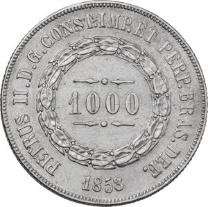 reverse: Brazil. Pedro II (1831-1889). 1000 reis 1858