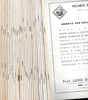 obverse: DE NICOLA L. -N. 30 Listini a prezzo fisso con tavole, monete antiche,medioevali, moderne e medaglie. ril ed buono stato.1970 gennaio ?, giugno, settembre, dicembre1971 marzo, giugno, settembre, dicembre.1972 settembre, dicembre1973 marzo, giugno, settembre1974 gennaio, marzo, giugno, settembre, dicembre1975 marzo, giugno, settembre, dicembre1976 marzo, giugno, settembre, dicembre.1977 marzo, giugno, settembre, dicembre. utilissimi per la ricerca di vecchie provenienze.        
No resi