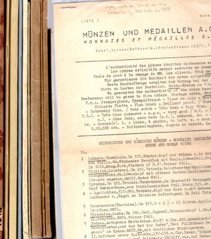 obverse: Lotto di 10 cataloghi di vendita + il primo listino della Munzen und Medaillen del 1942 ( ristampa del 1987). Brossure ed. buono stato, alcuni del primo 900. 