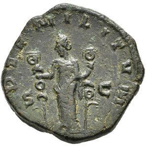 reverse: GALLIENO (253-268). Roma. Sesterzio. 253-254. AE (13,87 g). D/ IMP C P LIC GALLIENVS AVG, busto laureato e corazzato a destra, con drappeggio sulla spalla; R/ FIDES MILITVM, S-C, Fides stante, regge due insegne. RIC V 213. BB. nr.reg.601/24