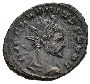 obverse: CLAUDIO II (268-270). Mediolanum. Antoniniano. AE (3,6 g). D/ IMP CLAVDIVS P F AVG, busto radiato, drappeggiato e corazzato a destra; R/ VIRTVS AVG, P, Marte, a destra, regge lancia e trofeo. RIC V 172. BB. nr.reg.601/24