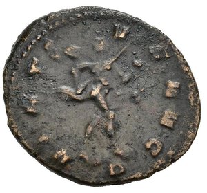 reverse: CLAUDIO II (268-270). Mediolanum. Antoniniano. AE (3,6 g). D/ IMP CLAVDIVS P F AVG, busto radiato, drappeggiato e corazzato a destra; R/ VIRTVS AVG, P, Marte, a destra, regge lancia e trofeo. RIC V 172. BB. nr.reg.601/24