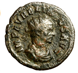 obverse: AURELIANO (270-275) Antoniniano. IMP AVRELIANVS AVG, Busto rad a ds. R/ IOVI CONSERVATORI, Aureliano riceve da Giove un globo sormontato da vittoria. RIC 1260     AE    BB