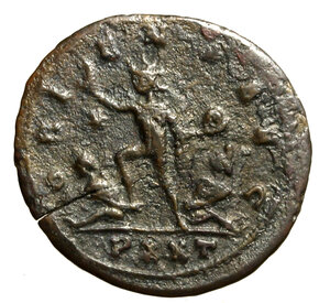 reverse: AURELIANO (270-275) Antoniniano per Ticinum. IMP C AVRELIANVS AVG, Busto rad a ds. R/ ORIENS AVG, Sole stante a sn. con globo calpesta un prigioniero a sn.; un altro in basso a ds. RIC 151     AE    BB