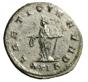 reverse: TACITO (275-276) Antoniniano per Roma. IMP C M CL TACITVS AVG, Busto rad a ds. R/ LAETICIA FVND, Laletizia stante a sn. RIC 89; C. 52     AE con argentatura ossidata    SPL