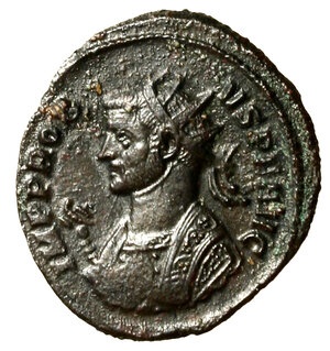 obverse: PROBO (276-282) Antoniniano per Roma. IMP PROBVS PF AVG, Busto rad. a sn. in abito consolare, con scettro sormontato da un aquila R/ SOLI INVICTO, Sole in quadriga verso sn. RIC 202. (g. 3,18)    AE    qBB