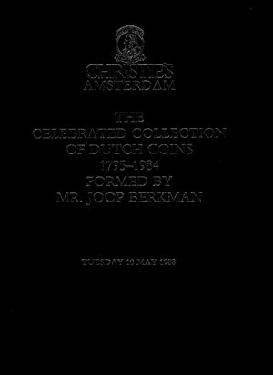 obverse: CHRISTIE S. Amsterdam, 10 - May, 1988. The celebrated collection of Duch coins 1795 - 1984 formed by Mr. Joop Berkaman. 143,  nn. 787, tavv. 4 a colori + ill nel testo b\n. ril ed rigida in tela blu con scritte sul piatto, lista prezzi Agg. ottimo stato.