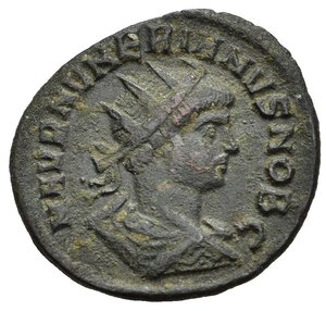 obverse: NUMERIANO (283-284). Ticino. Antoniniano riformato. AE (3,48 g). D/ M AVR NVMERIANVS NOB C, busto radiato e drappeggiato a destra, visto di spalle; R/ PRINCIPI IVVENTVT Pax regge ramoscello d ulivo e insegna, in esergo VXXI. RIC Vb, 366. BB. nr.reg.601/24