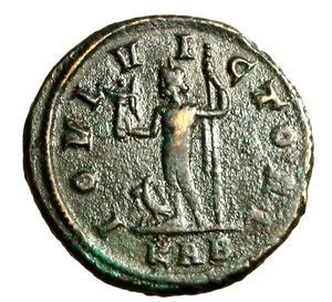 reverse: NUMERIANO (283-284) Antoniniano per Roma. IMP C NVMERIANVS PF AVG. Busto rad. e corazz. a ds. R/ CLEMENTIA TEMP, Numeriano riceve da Giove una vittoria su globo. RIC 410.   AEarg   raro    +BB