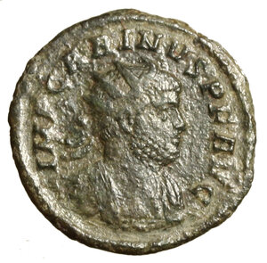 obverse: CARINO (283-285) Antoniniano per Roma (22 mm, g. 3.04) IMP CARINVS P F AVG, Busto rad., drapp. e corazz. a ds. R/ AETERNITAS AVG, L aeternitas stante a sn. RIC 244.   AE    qBB