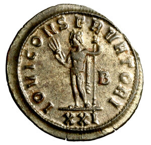 reverse: DIOCLEZIANO (285-286) Antoniniano per Siscia. Busto rad. a ds. R/ IOVI CONSERVATORI stante a sn. con fulmine e asta. RIC 267  AE arg  (g. 3,31)  qFDC