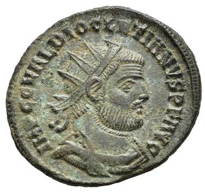 obverse: DIOCLEZIANO (285-305). Cizico. Radiato post riforma. 294-299 circa. AE (2,85 g). D/ IMP C C VAL DIOCLETIANVS P F AVG, busto radiato e corazzato a destra; R/ CONCORDIA MILITVM, KΓ, Diocleziano riceve globo niceforo da Giove. RIC VI 15a.nr.reg.601/24