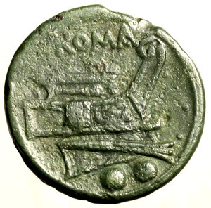 reverse: ANONIME (215-212 a.C) Sestante. Testa di Mercurio a ds. con petaso R/ Prora di nave a ds. Cr. 41/9; Syd. 107. (g. 13)    AE     +BB