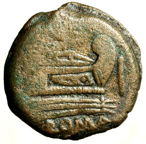 reverse: ANONIME (211 a. C) Asse. Testa di Giano bifronte R/ Prora di nave a ds.     (g. 18,45)    AE    BB