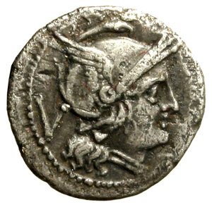 obverse: ANONIME (dopo 211 a.C.) Quinario (g. 2.02) Testa di Roma elmata a ds. R/ I Dioscuri a cavallo al galoppo verso ds. Cr. 44/6; B. 3.    AR    +BB