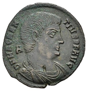 obverse: MAGNENZIO (350-353). Roma. Maiorina o AE2. AE (5,17 g). D/ D N MAGNENTIVS P F AVG, busto drappeggiato e corazzato a destra; R/ GLORIA ROMANORVM, Magnenzio, a cavallo, traffige un nemico, a terra uno scudo e una lancia, in alto una stella, in esergo RQ RIC VIII 197. BB. nr.reg.601/24