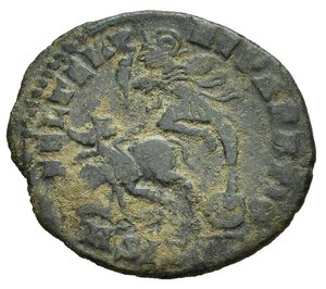 reverse: COSTANZO GALLO, Cesare (351-354). Siscia. Maiorina ridotta. AE (1,93 g). D/ D N CONSTANTIVS IVN NOB CAES, busyo diadmato, drappeggiato e corazzato a destra; R/ FEL TEMP REPARATIO, l imperatore in abiti militari trafigge un cavaliere disarcionato; in esergo ASIS. RIC VIII 351. BB. nr.reg.601/24