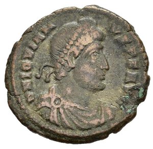 obverse: GIOVIANO (363-364). Siscia. AE2. AE (3,21 g). D/ D N IOVIANVS P F AVG, busto diademato, drappeggiato  corazzato a destra; R/ VOT V entro corona d alloro, in esergo ASISC. RIC VIII 423. BB. nr.reg.601/24