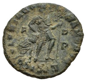 reverse: VALENTINIANO I (364-375). Siscia. AE3. AE (2,45 g). D/ D N VALENTINIANVS P F AVG, busto diademato, drappeggiato e corazzato a destra; R/ GLORIA ROMANORVM, l imperatore trascina un prigioniero e regge un labaro, nel campo F/R/P, in esergo ASISCP . RIC IX 14a.1. mBB. nr.reg.601/24