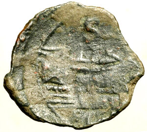 reverse: ANONIME (dopo 211 a.C.) Semisse (22 mm, g. 4.8). Testa laur. di Saturno a ds. R/ Prora di nave a ds. Cr. 56/3; Syd. 143a.    AE    qBB 