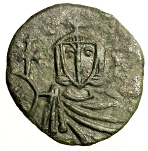 obverse: NICEFORO con STAURACE (803-811) Follis per Siracusa. Busto frontale coronato e drapp. con globo crucigero R/ Busto frontale coronato e drapp. con globo croce astile. Spahr 351 (g. 2,97)    AE   RARO  +SPL