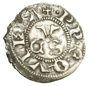 obverse: ANCONA. Repubblica (sec. XIII) Denaro. Croce R/ Lettere CVS a triangolo. CNI 77 var.    MI     (g. 0.53)  +SPL