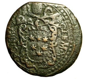 obverse: GUBBIO. Clemente X (1670-1676) Mezzo baiocco. Stemma R/ gigliio/ MEZO/ BAIOC/CO tra rami. Munt. 74    (g. 8,22)     CU      Raro     +BB