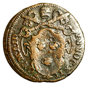 obverse: GUBBIO. Innocenzo XII (1691-1700)Quattrino A/ I0 Stemma R/ S. Paolo stante; in esergo EVG.  (g. 3,11)       CU      RARO      +BB