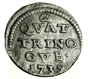 reverse: GUBBIO. Clemente XII (1730-1740)Quattrino 1739. Stemma R/ QVAT/ TRINO/ GVB/ 1739. Munt. 221a    RARO   (g. 1.74)   CU   qSPL