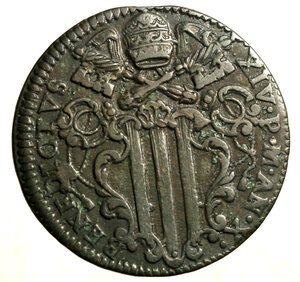 obverse: GUBBIO. Benedetto XIV (1740-1758)Baiocco 1750/ X. Stemma R/ VN/ BAIOCCO/ GVBBIO/ 1750 tra rami. Munt. 453.    RARO   (g. 11,46)   CU    +BB