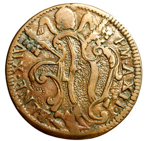 obverse: GUBBIO. Benedetto XIV (1740-1758)Baiocco 1752/ XII. Stemma R/ VN/ BAIOCCO/ GVBBIO/ 1752 in cartella. Munt. 458.    RARO   (g. 12,70)   CU    +BB