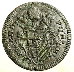 obverse: GUBBIO. Clemente XIII (1758-1769)Baiocco 1759. Stemma R/ VN/ BAIOCCO/ GVBBIO/ 1759 in ghirlanda. Munt.49; Berm. 2919.     (g. 11,08)    CU    qSPL