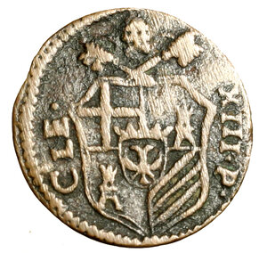 obverse: GUBBIO. Clemente XIII (1758-1769)Quattrino. Stemma R/ S. Ubaldo stante a sn. Munt. 56 var. VII; CNI 34; Berm. 2923    (g. 2,08)  RARO    CU    +BB