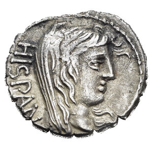 obverse: REPUBBLICA ROMANA. A. Postumio Albinio. Roma. Denario. 81 a.C. circa AR (3,35 g). D/ testa di Hispania a destra, dietro HISPAN. R/ figura togata tra fascio littorio e aquila, A-ALBIN; in esergo POST. Crawford 372/2; Sydenham 746; BB.  nr.reg.601/24