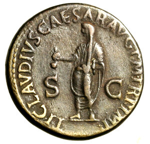 reverse: ANTONIA (madre di Claudio) Asse. Busto a sn. R/ Claudio volto a sn. con simpulum. (g. 14,99, mm. 27) RIC 92.     AE    molto raro    +BB