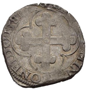 reverse: Savoia. Carlo Emanuele I (1580-1630). Soldo 1581 (4 denari). Mi (1,74 g). D/ scudo coronato. R/ croce mauriziana. Cudazzo 756b. SPL