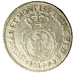 reverse: TORINO. Carlo Emanuele III (1730-1773) 7,6 soldi 1756. Busto a ds. R/ Stemma coronato. MIR 950/b     MI     NC    (g. 5)   +BB