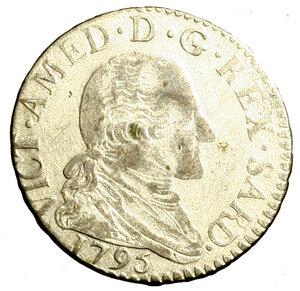 obverse: TORINO. Vittorio Amedeo III (1773-1798) 10 soldi 1795. Busto a ds. R/ Stemma coronato. MIR 992b; Mont. 377     MI   (g. 2,96)  +SPL