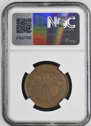 reverse: Regno d Italia. Vittorio Emanuele II. 10 centesimi 1867 H. In slab NGC - AU DETAILS Cleaned