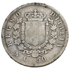 reverse: Regno d Italia. Vittorio Emanuele II. 50 centesimi 