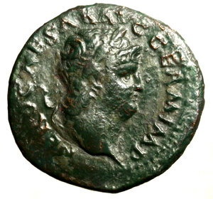 obverse: NERONE (54-68) Asse. Testa laur. a ds. R/ Tempio di Giano con porta a ds. C. 171; RIC 306.  (g. 9,79)   AE    patina verde  BB